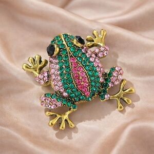 Whimsical Frog Garden Multicolor Crystal Brooch